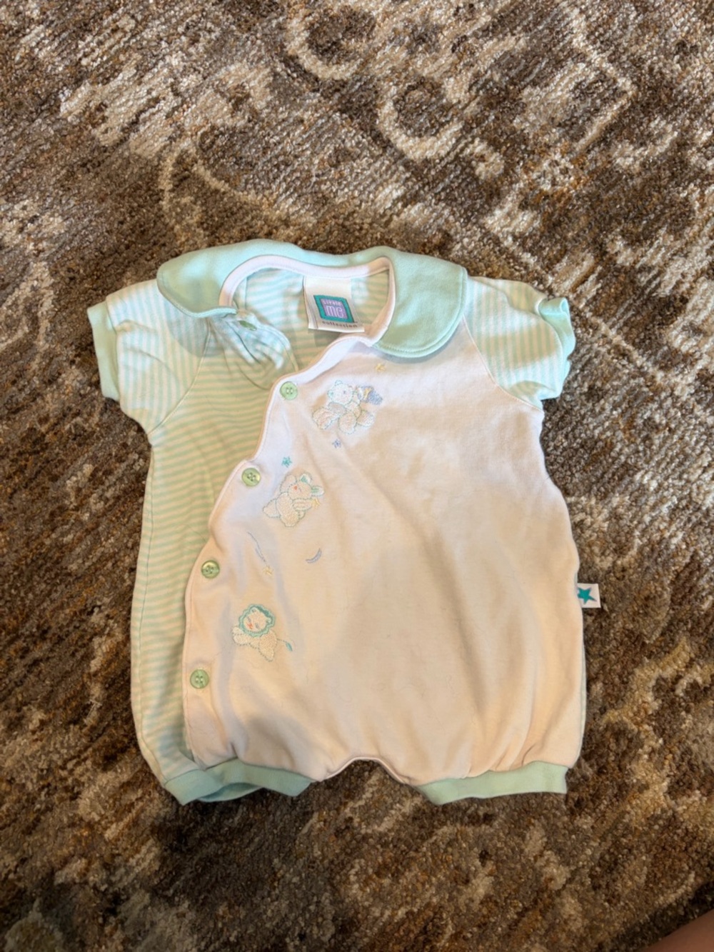 Vintage Little Me Baby Mint & White Short Sleeve Romper size 6 months